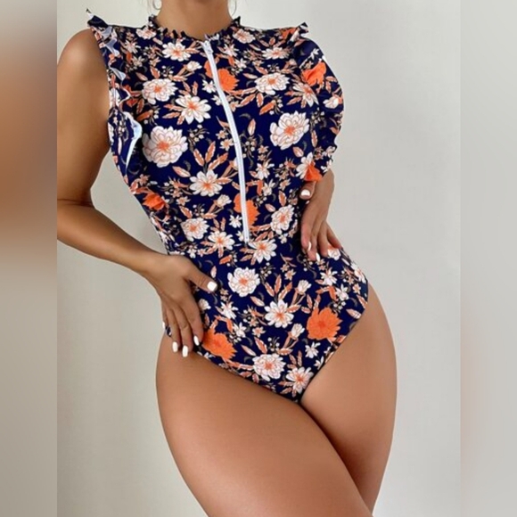Floral Navy Women Size L  One Piece Swimsuit - Picture 1 of 6